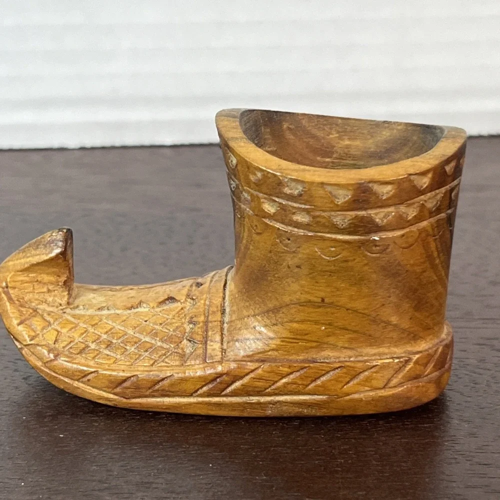 DOM Handmade Wooden Shoe from Yugoslavia Carved Wood Home Decor Shoe Collector